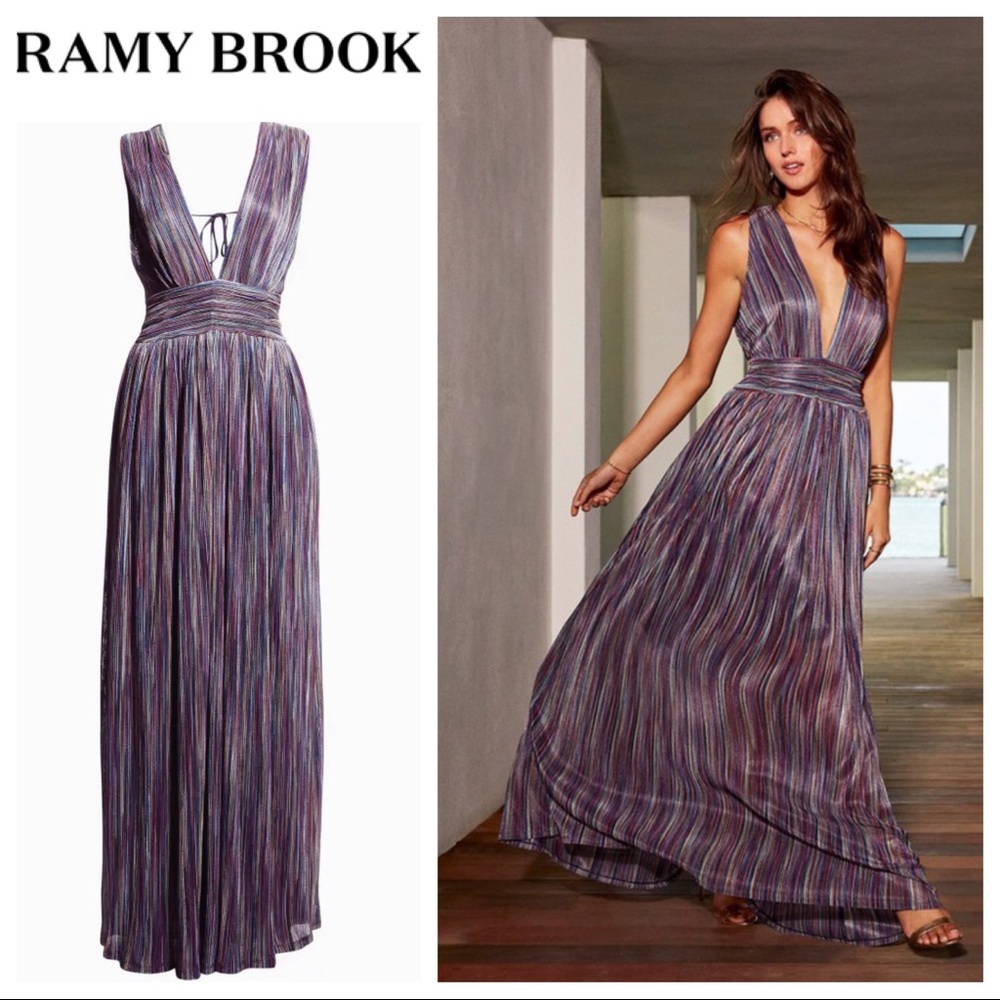 RAMY BROOK Valia V-Neck Sleeveless Striped Maxi Dress